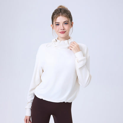 Pull molletonné en peluche automne-hiver avec col montant, cordon de serrage, ample et décontracté, pour femme, vêtement de yoga, haut à manches longues, vêtement d'entraînement, veste de sport