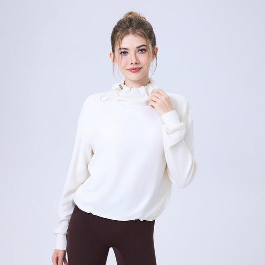 Autumn Winter Plush Stand Collar Drawstring Sweatshirt Women Loose Casual Yoga Clothes Long Sleeved Top Workout Clothes Sports Jacket