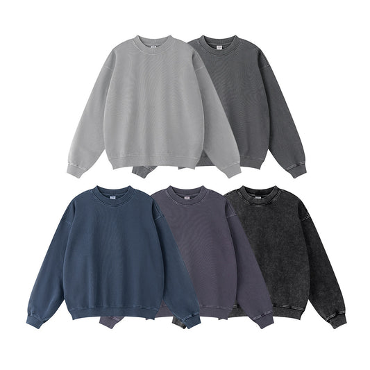 Autumn Worn Looking Washed-out Basic Brand Vibe round Neck Sweatshirt Men's Long-Sleeved Shirt