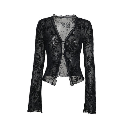 Autumn Chiffon Shirt Classic Elegant Slim Fit Pleated Bell Sleeve Top for Women - Wanita Store