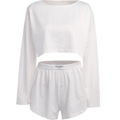 Autumn Ladies Simple Slim Fit Loose Pullover Top Shorts Set - Wanita Store