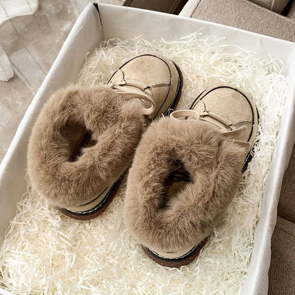 Warm Lace up Low Top Cotton Shoes Women Winter Fleece lined Thickened round Lace up Snow Platform Ankle Boots - Wanita Store
