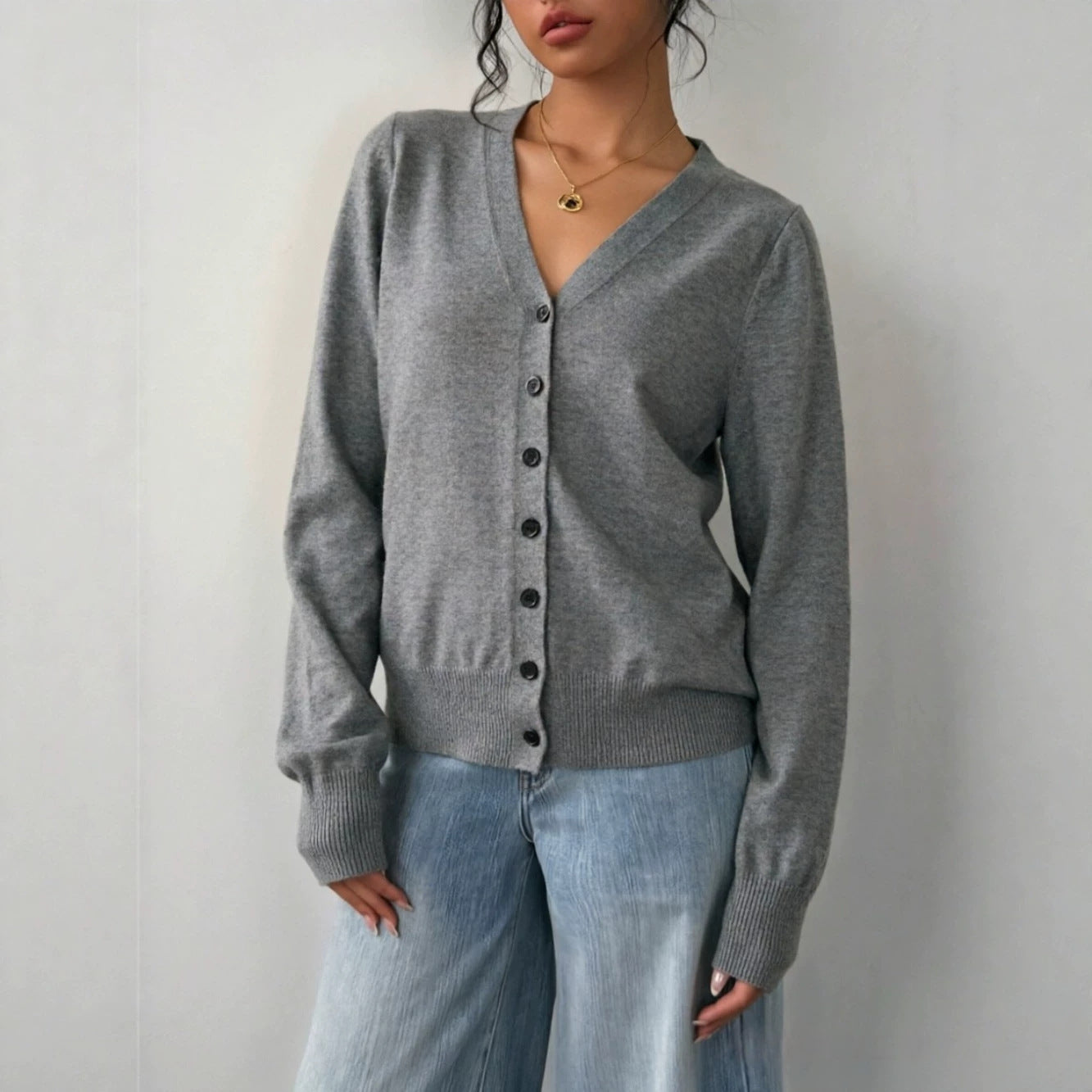 Women Clothing Solid Color Sweater Button Knitted Cardigan Fall Sweater Coat