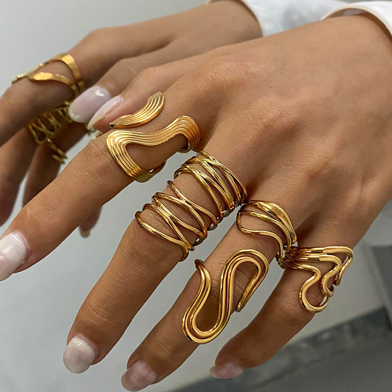 Sold Jewelry Stainless Steel Eye Catching Ring High Grade Ring Irregular Asymmetric Bracelet Rings Women - Wanita Store