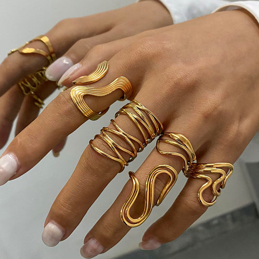 Sold Jewelry Stainless Steel Eye Catching Ring High Grade Ring Irregular Asymmetric Bracelet Rings Women - Wanita Store