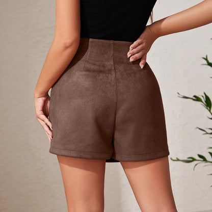 Women Skort Suede Kinked Pantskirt Heap Pleated Irregular Asymmetric Pantskirt Short Skirt - Wanita Store