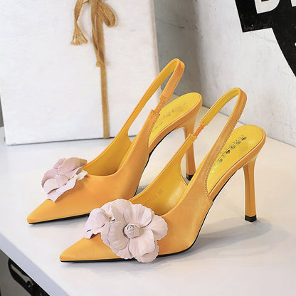 Cocktail Hollow Out Cutout out Back Strap Pointed Stiletto Heel High Heels Color Blocking Floral Women Shoes Shallow Mouth Pumps - Wanita Store
