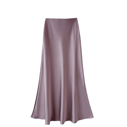 High Waist Slimming Mid Length Satin Acetate Silky Skirt Spring Summer Sheath Fishtail A Line Long Skirt - Wanita Store