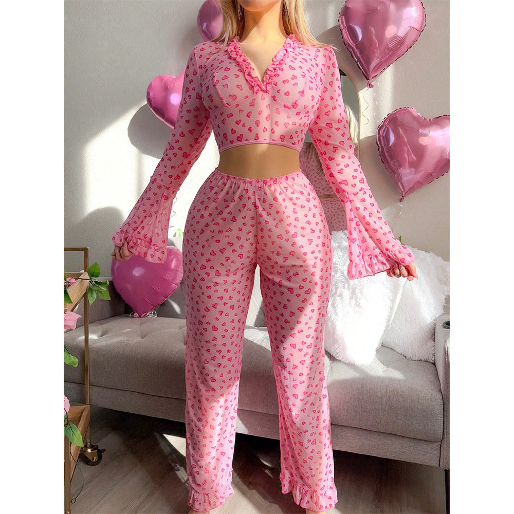 Sexy Underwear Valentine Day Passion Uniform Heart Printing See through Pajamas for Women