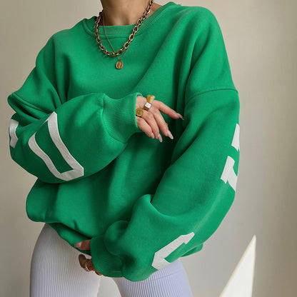 Knitted Women Letter Graphic Printed Loose Top Winter Casual All Matching Hoodie - Wanita Store
