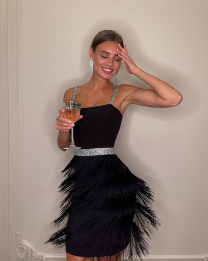 Date Dinner Socialite Sling Tassel Dress - Wanita Store