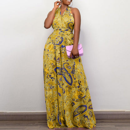 Women Clothing Printed Halter Multi Wear Beach Jumpsuit - Wanita Store