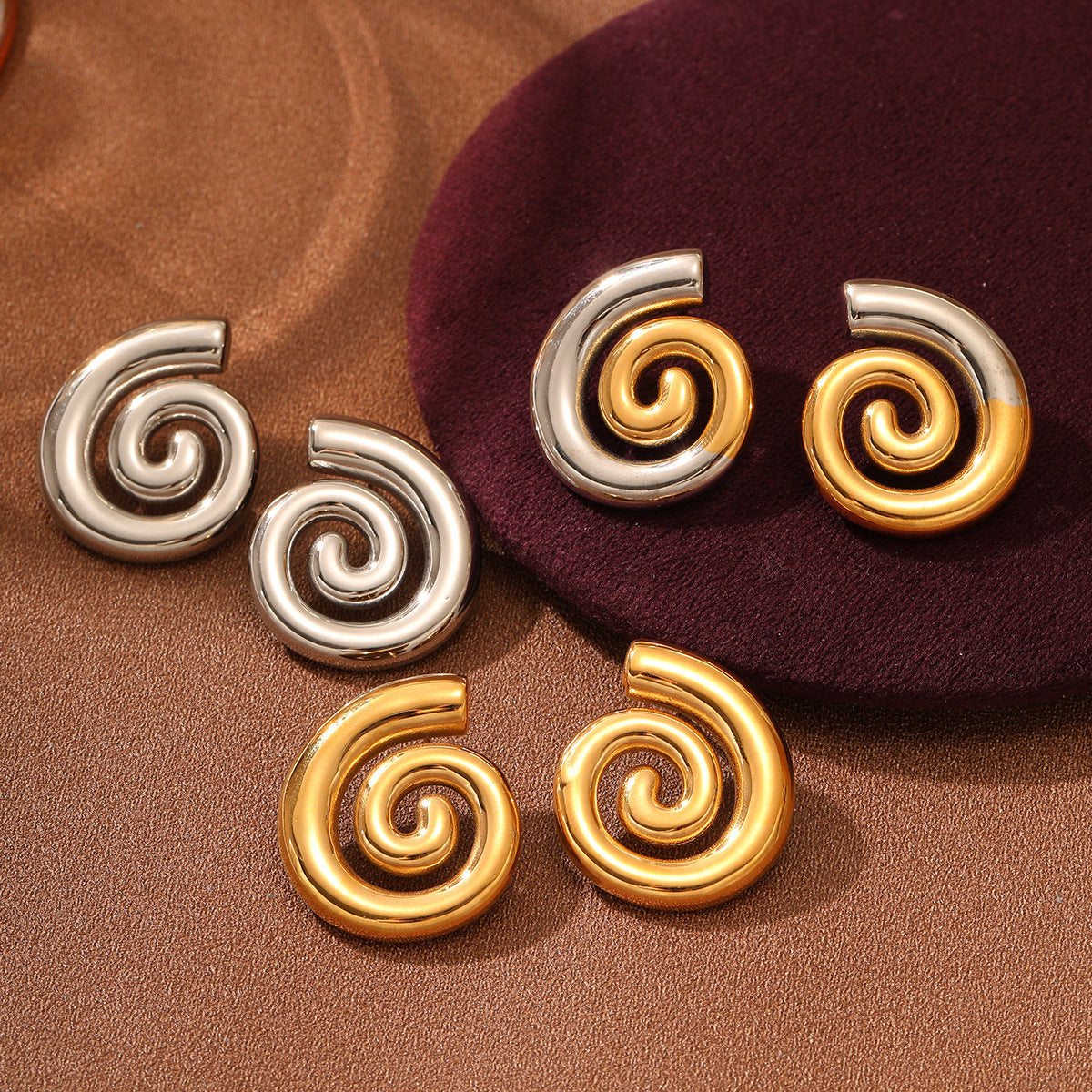 Spiral Titanium Steel Earrings Women Creative Personality Gold Stainless Steel Studs Earrings - Wanita Store