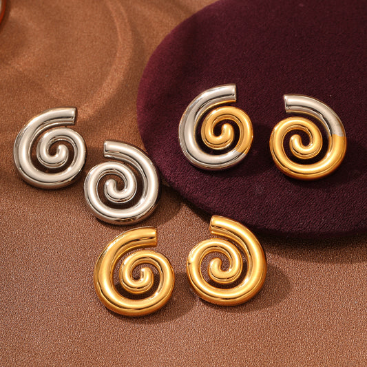 Spiral Titanium Steel Earrings Women Creative Personality Gold Stainless Steel Studs Earrings - Wanita Store