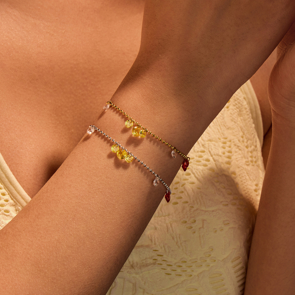 Simple Colorful Crystal Zircon Bracelet Light Luxury High Grade Stainless Steel Non Fading Titanium Steel Bracelet - Wanita Store