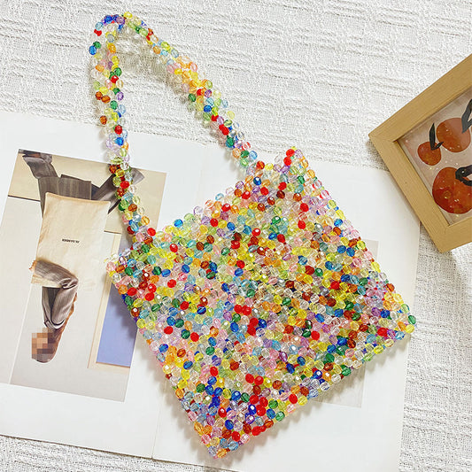 Colorful Beads Acrylic Beaded Bag Special Interest Design Color Double Simple Shoulder Bag