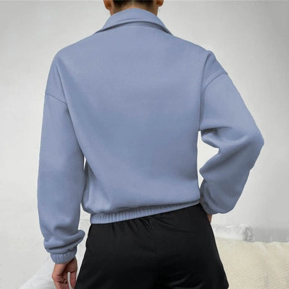 Autumn Women Clothing Loose Zip Collar Long Sleeve Sweatshirt Tops - Wanita Store