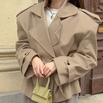 Autumn Design Trendy Casual Lace up Tight Waist Mid Length Khaki Trench Coat for Women - Wanita Store