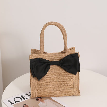 Sweet Bow Straw Bag Cute Girl Portable Straw Bag Woven Bag Seaside Vacation Beach Bag - Wanita Store