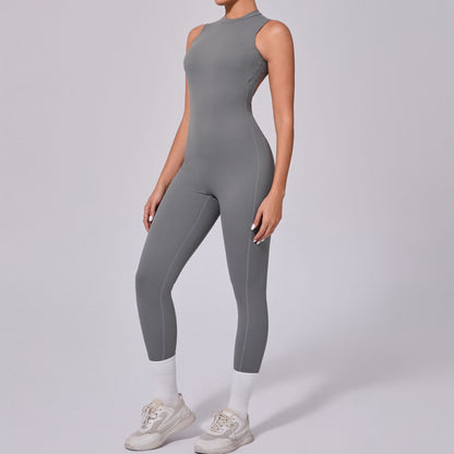 Backless Sleeveless Yoga Jumpsuit Peach Hip Fitness Detachable Chest Pad Sports Jumpsuit - Wanita Store