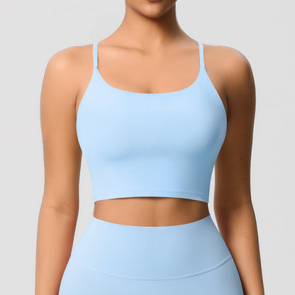 Yoga Jacket Sports Solid Color Underwear with Chest Pad Thin Strap Beauty Back Fitness Vest Camisole Yoga Clothes - Wanita Store