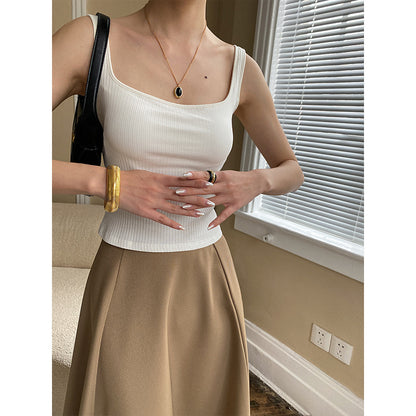 Comes With Chest Pad French Square Collar Wide Shoulder Strap Cover Supernumerary Breast Sling Beautiful Vest Spring Summer - Wanita Store