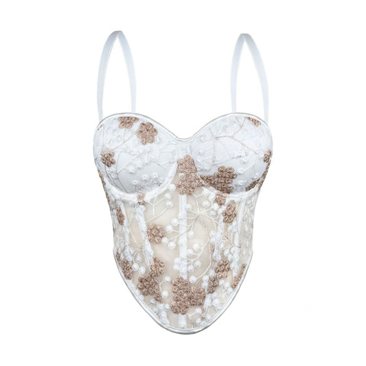Floral Embroidery Boning Corset Bra Sexy Sling Vest Summer Outer Wear Slim Shaping Tube Top