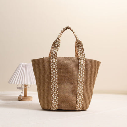 Large Capacity Tote Straw Bag Niche Hand Carrying Woven Bag Women Vacation Beach Bag Handbag - Wanita Store