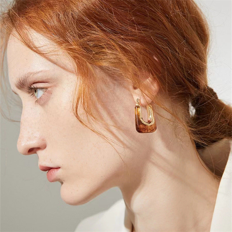 Retro U Shaped Acrylic Earring Eardrop High Sense French Simple Exquisite Ear Clips Earrings Women - Wanita Store