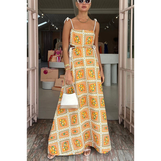 Spring Summer Drawstring Lace up Casual Dress Loose Vacation Women Clothing Dress