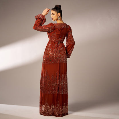 High End Long Sleeved Elegant V Neck Sexy Long Sequined Cocktail Evening Dress Bridesmaid Dress Dress Women - Wanita Store