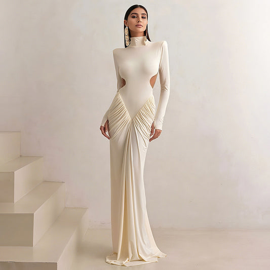 Summer Women Clothing High Collar Slim Sexy Backless Solid Color Maxi Dress