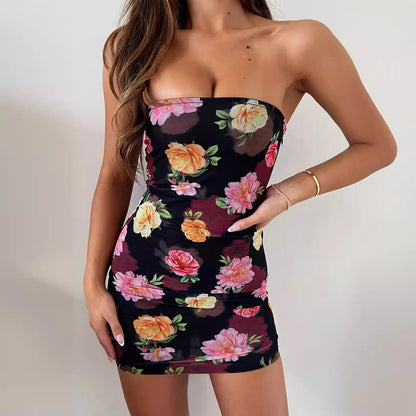 Women Clothing Summer Sexy Tube Top Cinched Waist Sheath Dress Slimming Nightclub Women - Wanita Store