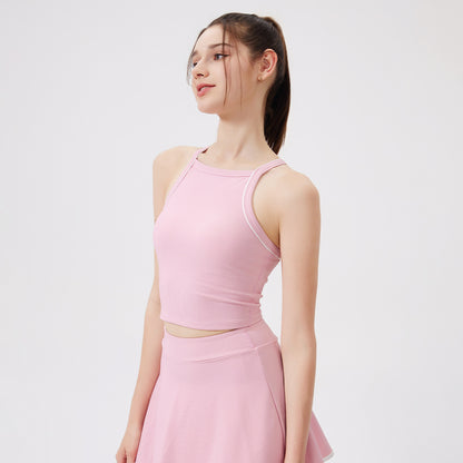 Nude Feel Yoga Vest Contrast Color Beauty Back Quick Drying Halter Underwear Sports Running Fitness Sports Bra Women - Wanita Store