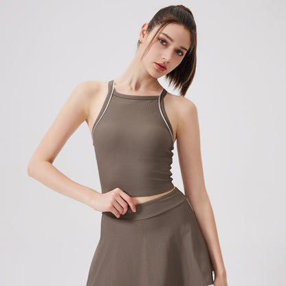 Nude Feel Yoga Vest Contrast Color Beauty Back Quick Drying Halter Underwear Sports Running Fitness Sports Bra Women - Wanita Store