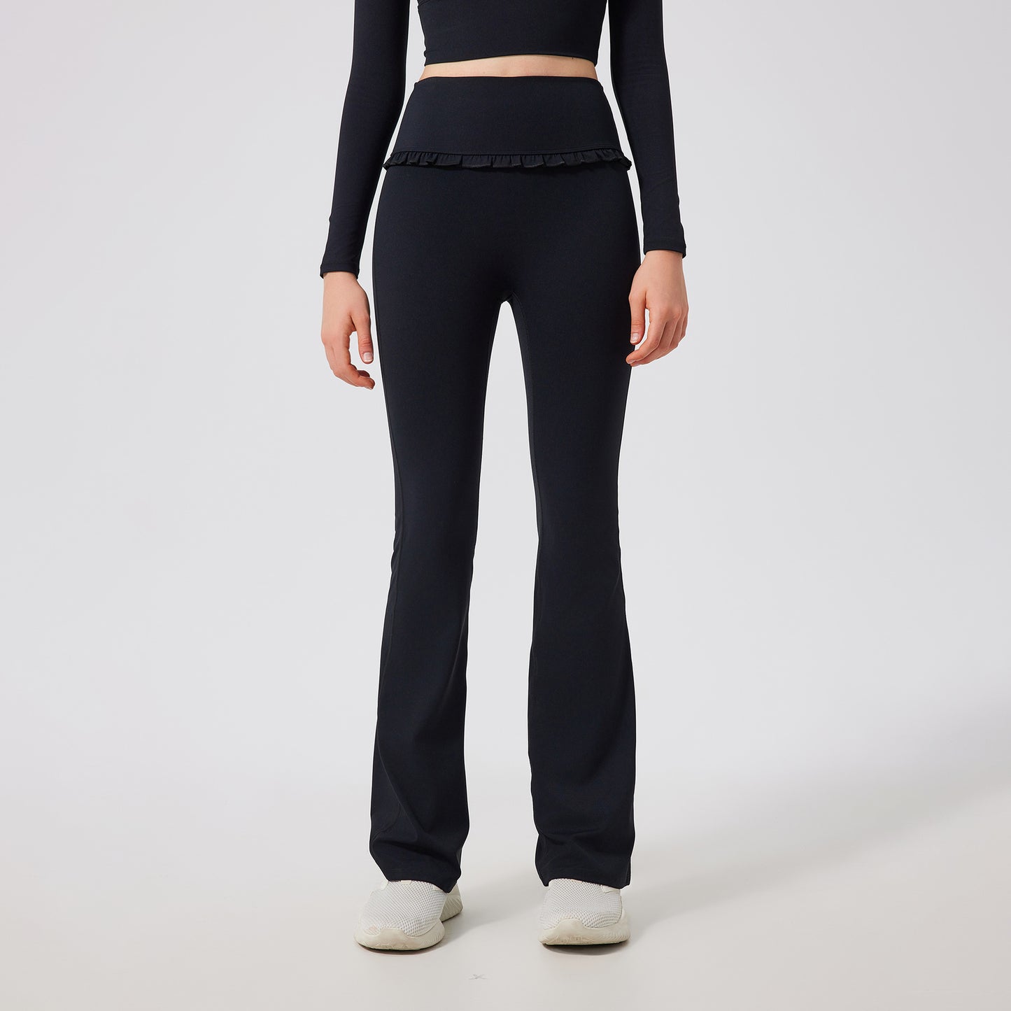 Ruffled Skinny Yoga Pants Women High Waist Slimming Sports Bell Bottom Pants Slim Fit Breathable Casual Fitness Trousers