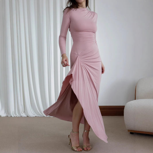 Autumn Winter Long Sleeve Slim Fit Dress Casual Lace Up Stretch Dress