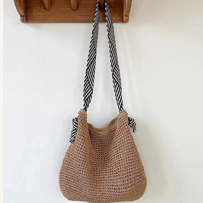 Navy Straw Bag Handmade Shoulder Woven Bag Women Bag Holiday Beach Bag - Wanita Store