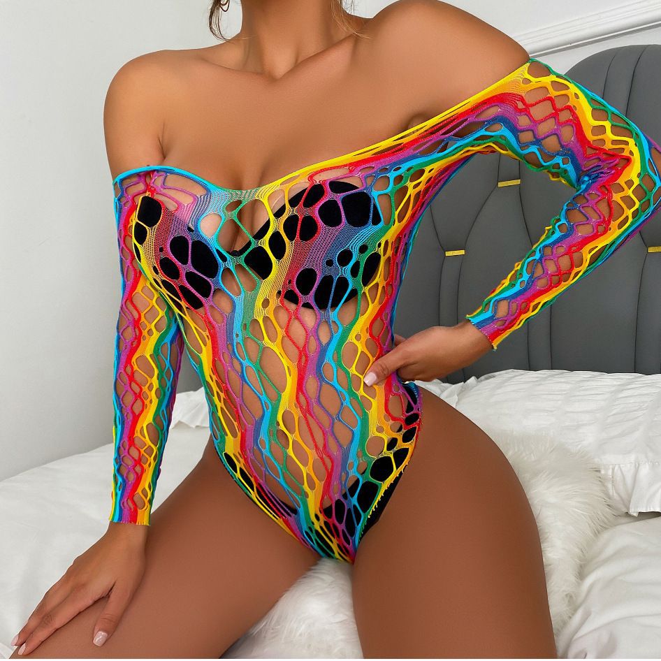 Sexy Underwear Hip Skirt Rainbow Color Fishnet Clothes