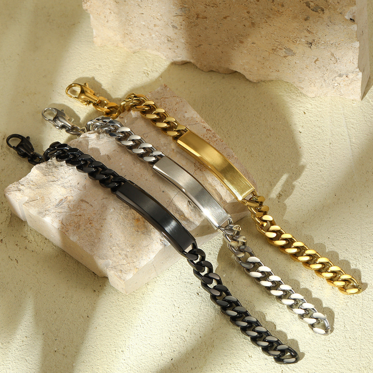 Vacuum Gold Plated Titanium Steel Bracelet Laser Laser Lettering DIY Trendy Stainless Steel Bracelet - Wanita Store