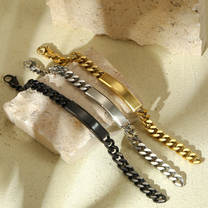 Vacuum Gold Plated Titanium Steel Bracelet Laser Laser Lettering DIY Trendy Stainless Steel Bracelet - Wanita Store