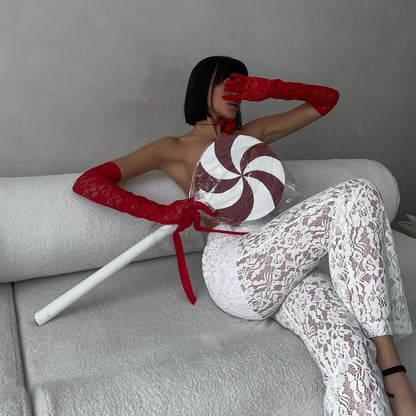 Spring Sexy Sexy High Waist Stitching Voile Straight Leg Trousers Women - Wanita Store