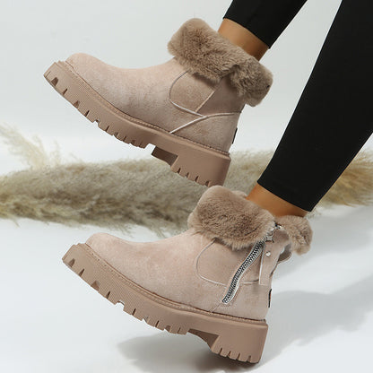 Snow Boots Women Trend Winter Mid Calf plus Velvet Thickening Thermal Cotton Shoes Faux Shearling Jacket Winter Women Boots - Wanita Store