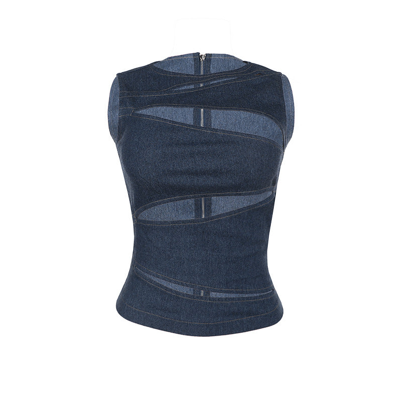 Summer Women Clothing Sexy Cutout Imitation Denim Vest Top for Women