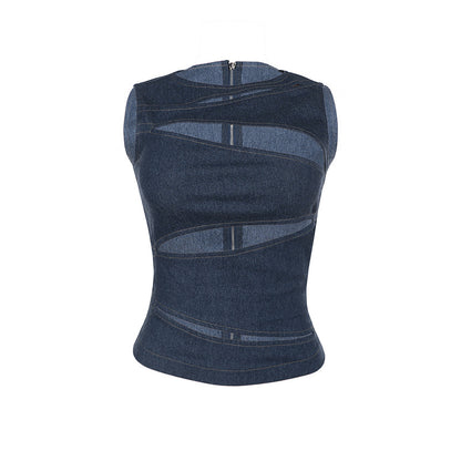 Summer Women Clothing Sexy Cutout Imitation Denim Vest Top for Women
