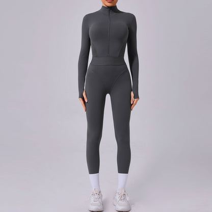 Mesh Stitching on Both Sides Yoga Jumpsuit Tight Elastic Waist Finger Hole Stitching Sports Fitness One Piece - Wanita Store