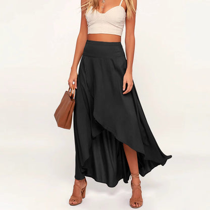 Women Clothing Summer All Match Irregular Asymmetric Ruffled High Waist Skirt - Wanita Store