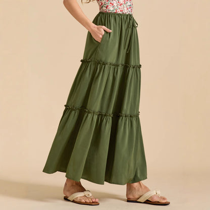 Women High Waist Elastic Pocket Long Adjustable Lace up Skirt Women - Wanita Store