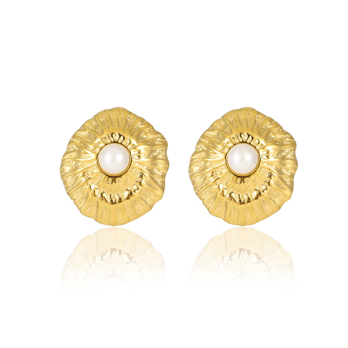 Simple Titanium Steel Geometric Abstract Pleated Pearl Stainless Steel Studs High Grade Delicate Earrings Women - Wanita Store