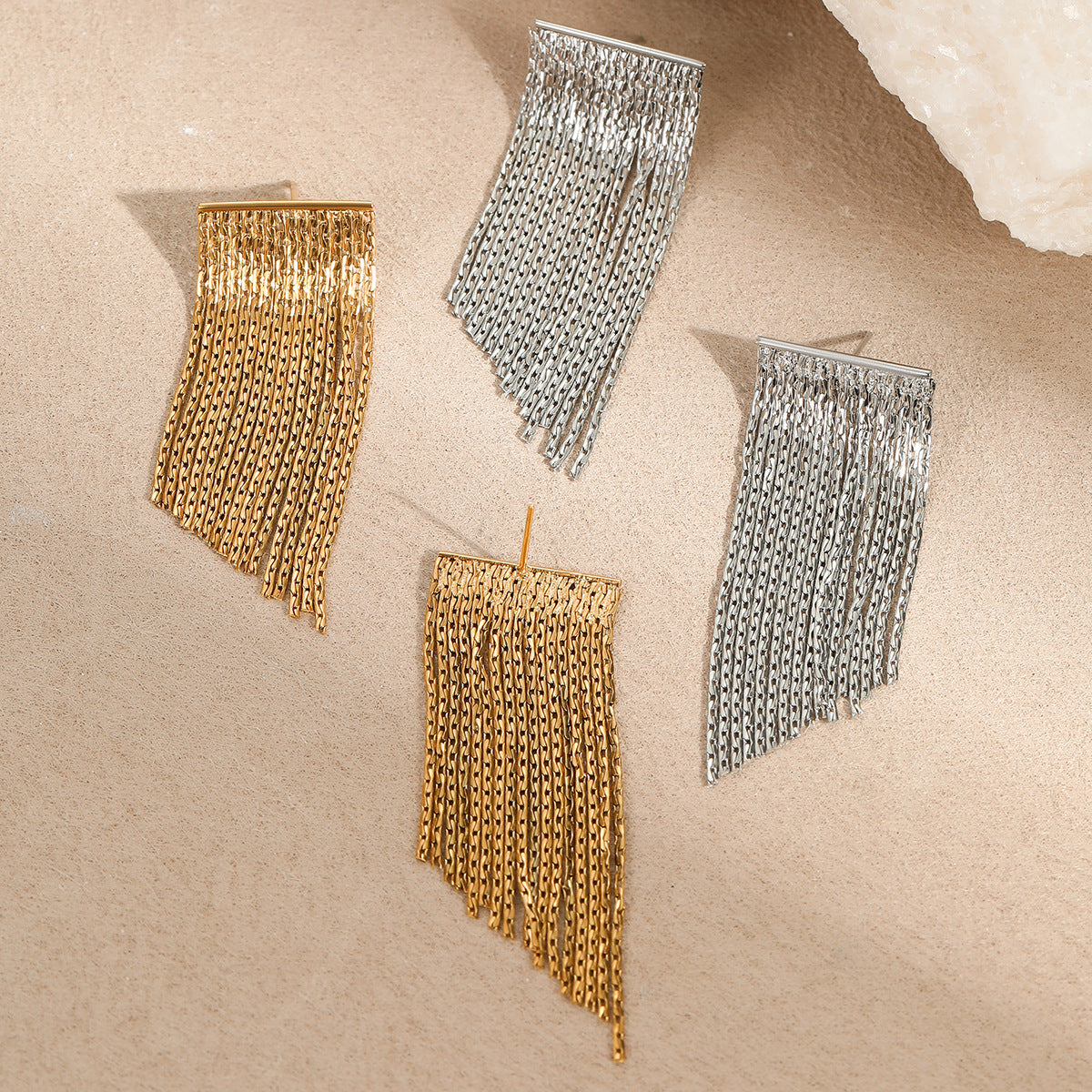 Exaggerated Tassel Chain Earrings Stainless Steel Fashionable Niche Design Earrings - Wanita Store